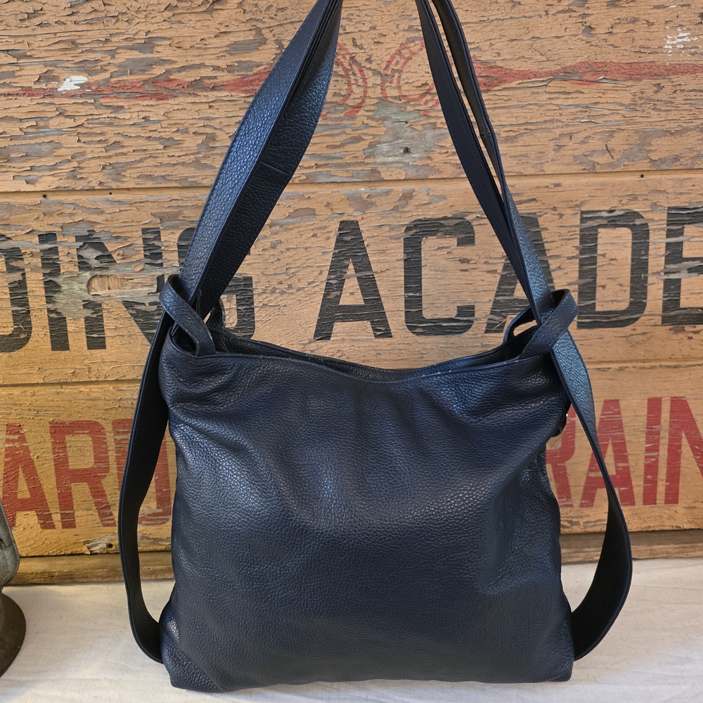 Bevini Navy Pebbled Leather Convertible Bag